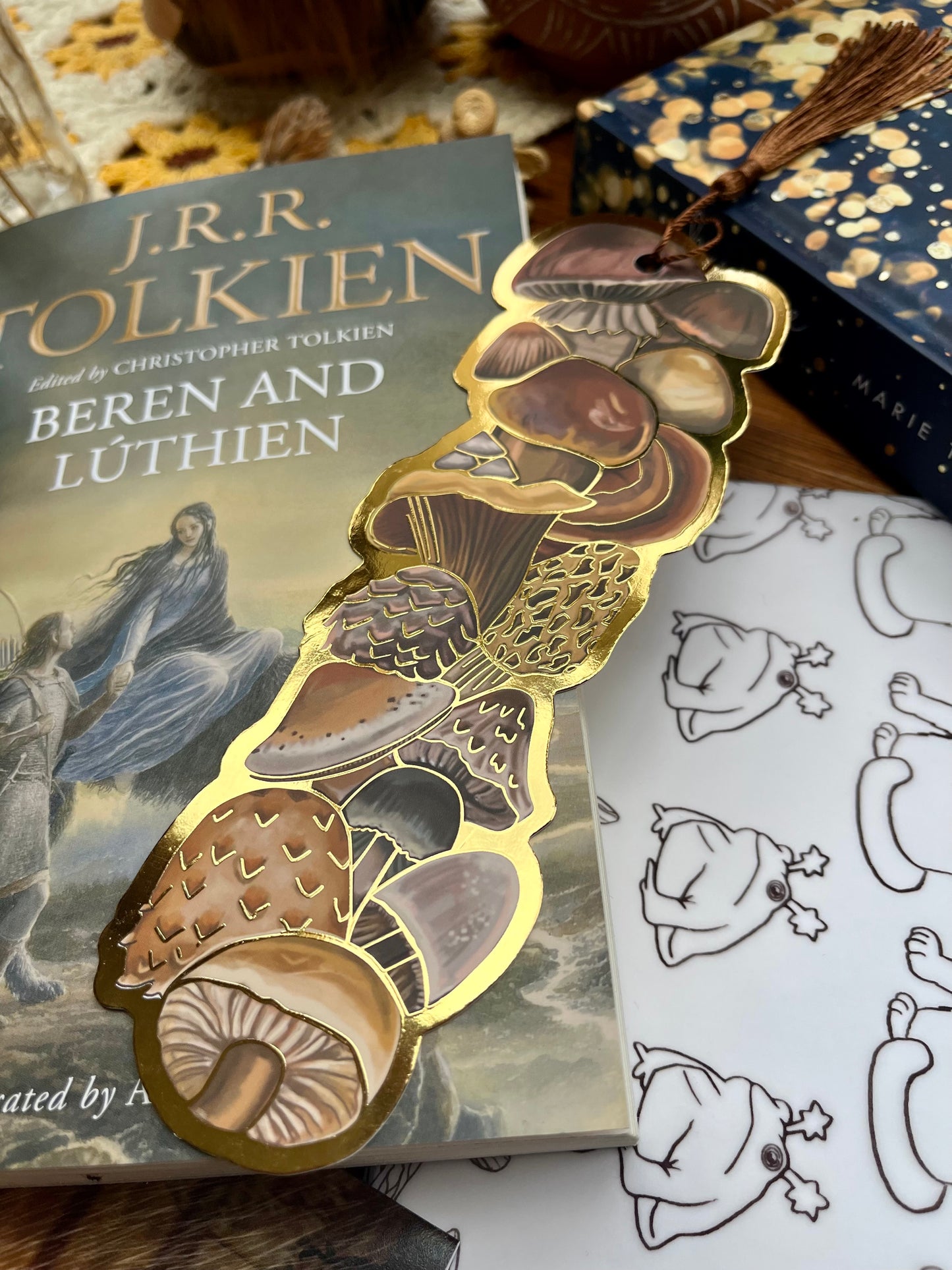 Mushroom Bookmark - Gold Foil