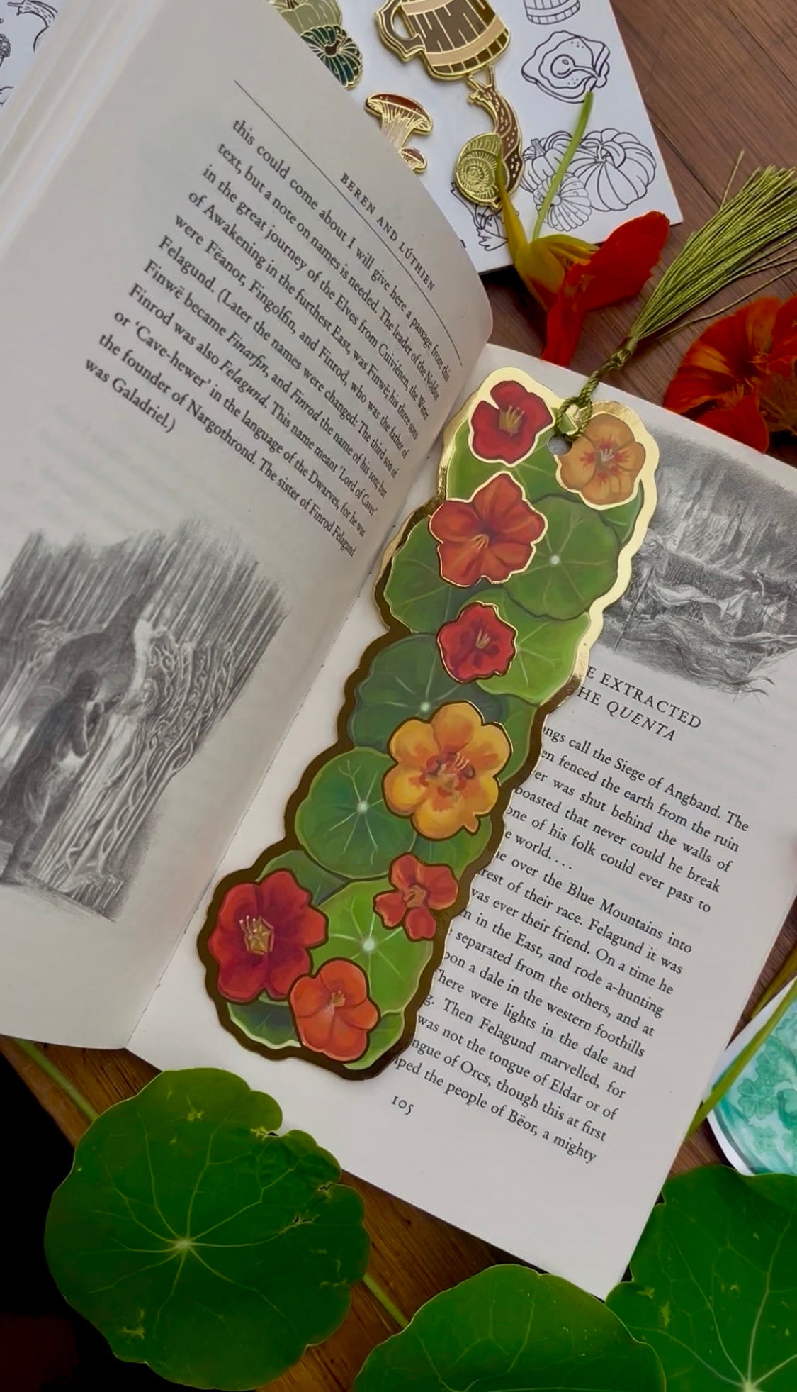 Nasturtium Gold Foil Bookmark