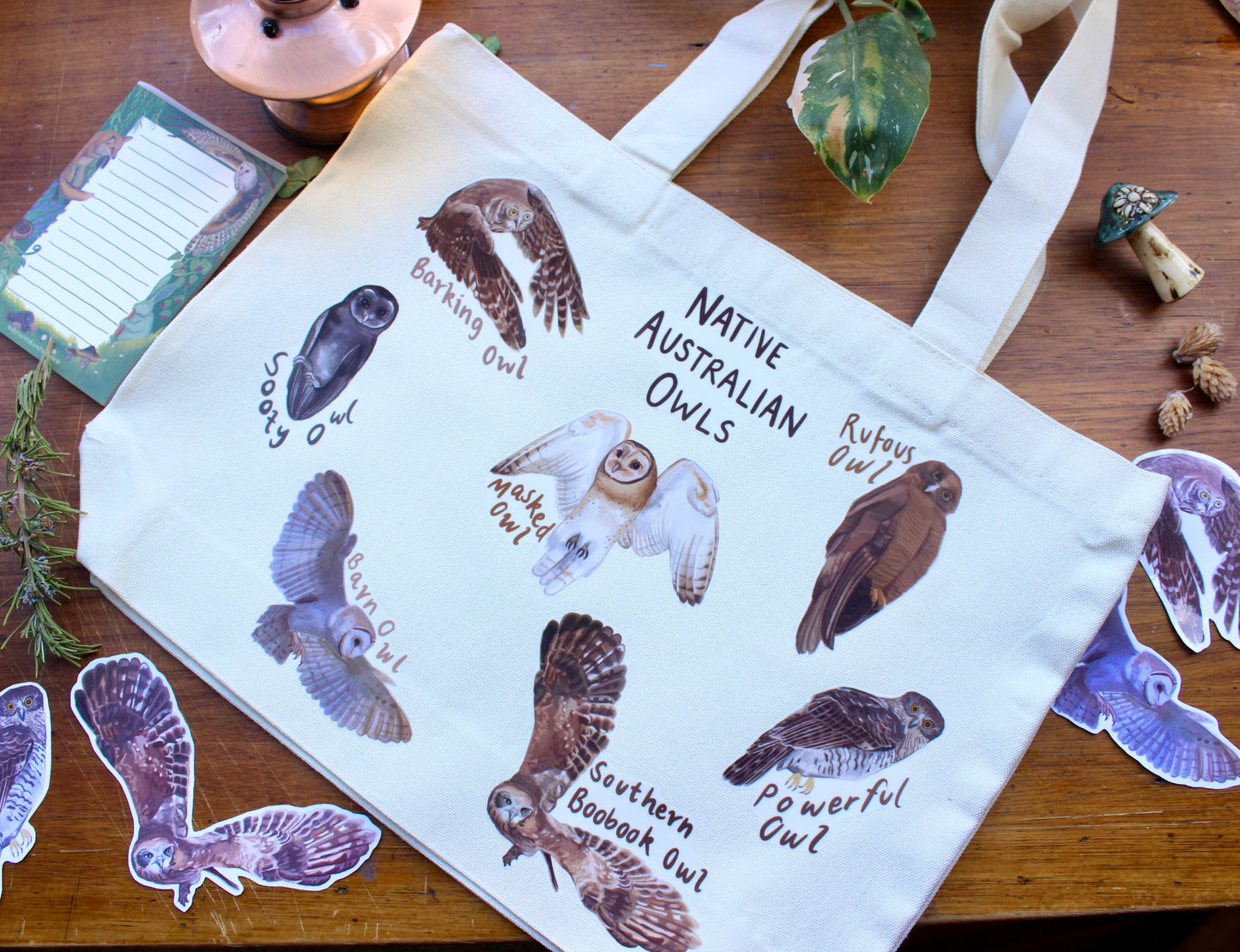 Native Australian Owls Tote Bag