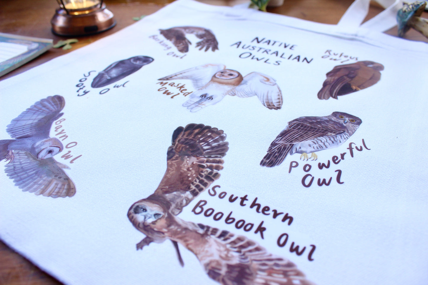 Native Australian Owls Tote Bag